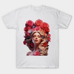 Bloom of Femininity: A Floral Fusion in Womanhood T-Shirt